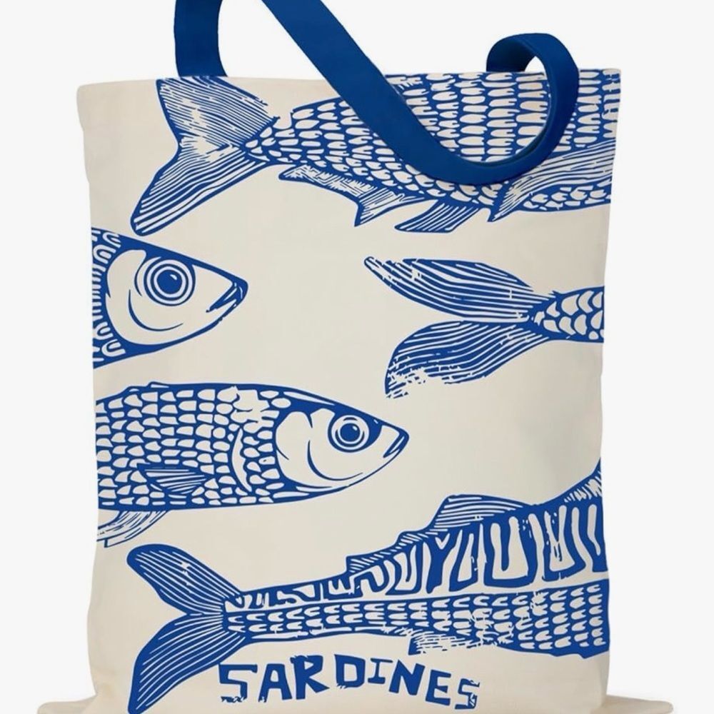 NEW Sardines Print Canvas Tote Bag